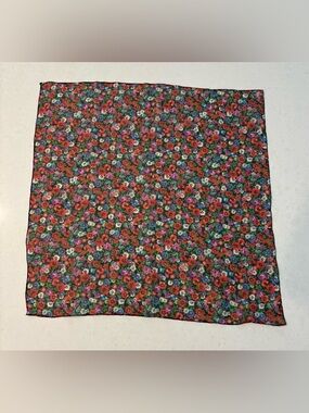 Vintage Made in Italy Floral Sheer Square Scarf Red Poppy Print 19”
